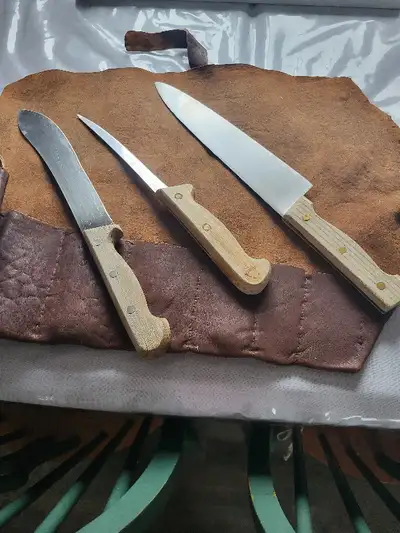 German Chef knife, Japanese Chef knife good quality. Homemade leather carry case