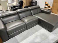 Too grain power reclining Leather couch with chaise 