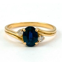 18k Yellow Gold Sapphire Diamond Ring, 0.86 ct (estate 00023740)