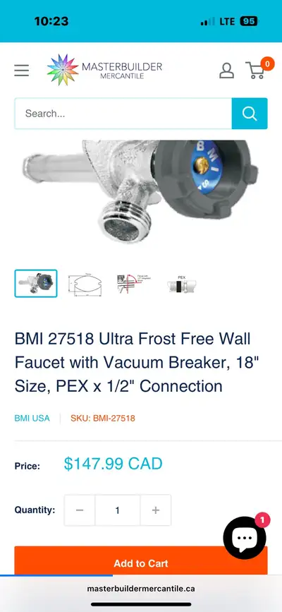 BMI 27518 Ultra  1/2” X 18” water frost free water faucet , View more
