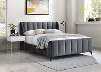 04-002 Padded wing bed in grey velvet fabric