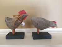Wooden Hen and Rooster plus egg- vintage