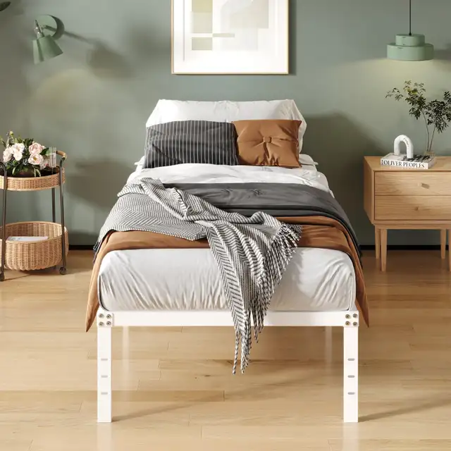 New Upcanso White Twin Bed Frames No Box Spring in Beds & Mattresses in City of Toronto - Image 4