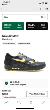 LIVESTRONG AIR MAX 1 - SIZE 8