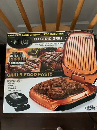 New Gotham Steel Nonstick Copper Electric Grill 4 serving,