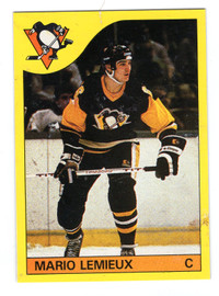 1985-86 OPC FOND DE BOITE BOX BOTTOM MARIO LEMIEUX RECRUE EX+++