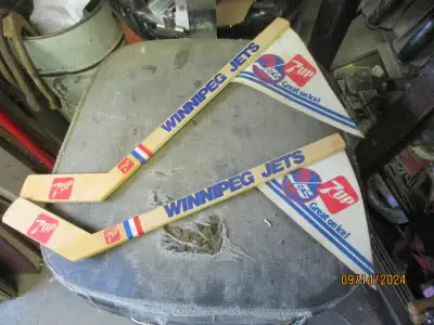 1970s NHL WHA WINNIPEG JETS 7UP MINI HOCKEY STICKS PENNANTS $30, View more