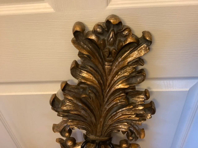 Vintage Ornate Iron & Chalkware Three Candle Wall Sconce in Arts & Collectibles in Belleville - Image 3