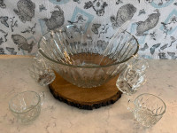 Vintage crystal punch bowl set with 8 glasses