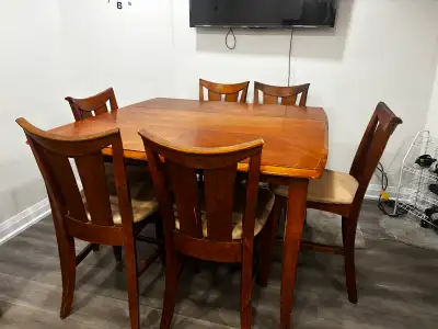 Wooden dining table with 6 chairs, View more