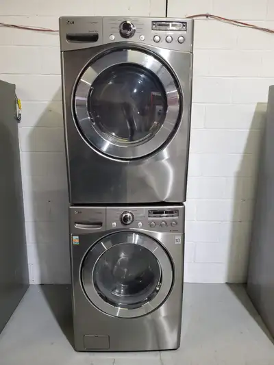 LG washer dryer stackable stainless steam used w/ warranty