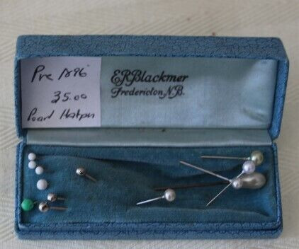 PRE 1986 E.R. BLACKMER FREDERICTON, NB BOX WITH PEARL HAT PINS in Arts & Collectibles in Charlottetown