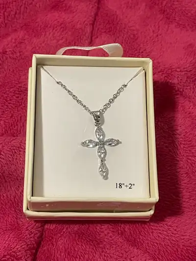 Cubic Zirconia & Sterling Silver Cross Necklace, View more