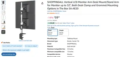 Vertical LCD Monitor Arm Desk Mount/Stand Arm for Monitor, View more