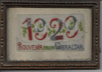 Antique frame with Souvenir Gibraltar postcard. Silk. 1929.