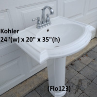 Pedestal Sink - Kohler, White Porcelain, Faucet, 24(w) x 20 x 35