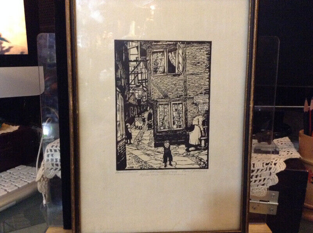 Old Hamburg 1906th courtyard in Steinstrasse. Hand etching, sign in Arts & Collectibles in Vancouver - Image 2