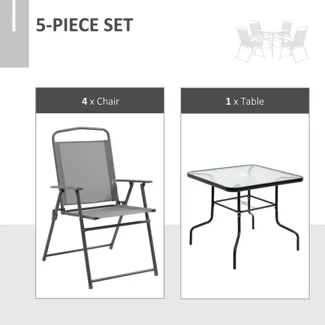 5 Pieces Patio Table and Chairs, Outdoor Dining Set with 4 Fold in Patio & Garden Furniture in Markham / York Region - Image 5