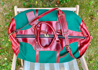 Holland Sport Duffle Bag, Green Canvas and Tan Leather