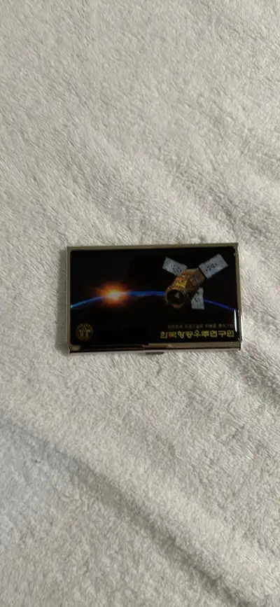 Metal business card holder with satellite theme, View more