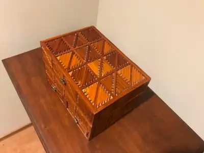 Hand Crafted Imported Wooden Jewel Box or Treasure Chest, View more