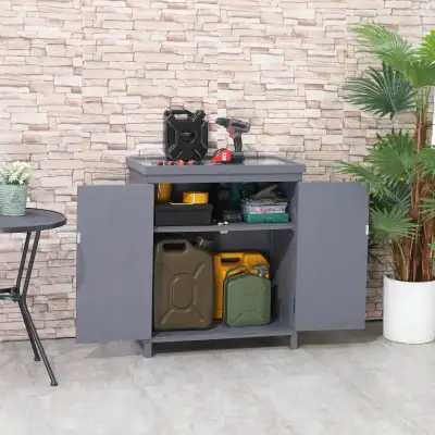 Garden Storage Cabinet, Outdoor Tool Shed with Galvanized Top, View more