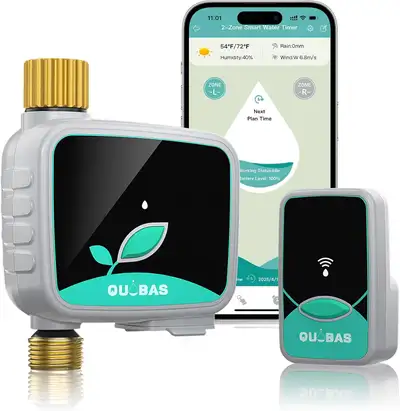 QUOBAS WiFi Sprinkler Timer with Brass Inlet & Outlet, View more