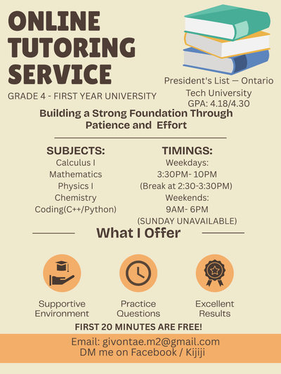 Tutor| Grade 4 to First-Year University| Math, Science & Coding, View more