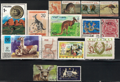 Kangaroo, Llama Animal Stamps, 15 Different, View more