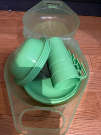 Camping/picnic dishes in compact container