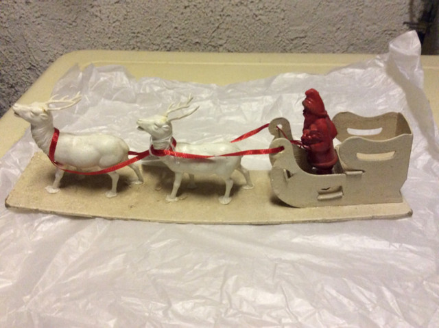 Vintage  Sleigh With Celluloid Santa And Reindeer in Arts & Collectibles in Calgary