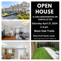 Oakville Open House Today 2-4 pm  Freehold Townhouse