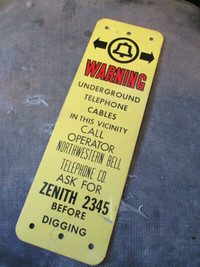 1970s NORTHWESTERN BELL UNDERGROUND TELEPHONE CABLE TIN SIGN $60