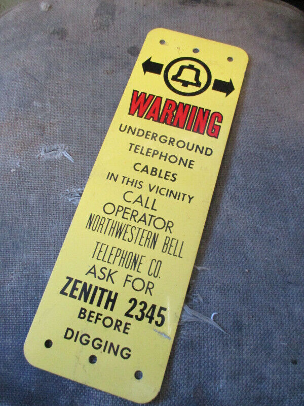 1970s NORTHWESTERN BELL UNDERGROUND TELEPHONE CABLE TIN SIGN $60 in Arts & Collectibles in Winnipeg