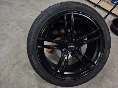 5x114.3 18x8 Envy Wheels with two Motomaster Hydra Edge 245/40/R18 tires at 9/32 or 7mm of tread dep...
