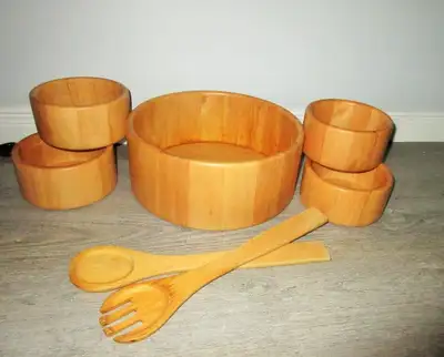 ~Wooden SALAD BOWL Set  ~ 7 piece set, View more