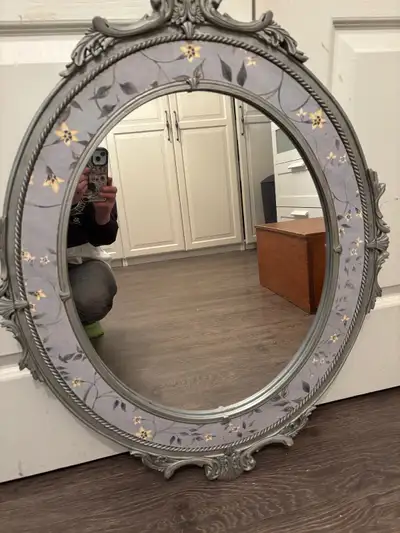 Silver Blue Carved Flowered Shabby Chic Mirror Flowers Vertical, View more