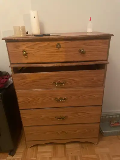 Wooden Dresser with 5 Drawers - 2 Broken Drawers, View more