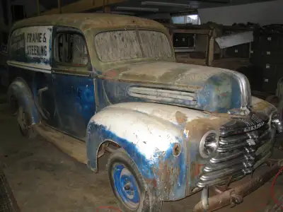 1947 Mercury 1/2 Ton Panel Truck. Has a solid straight body. Some damage to front stone deflector an...