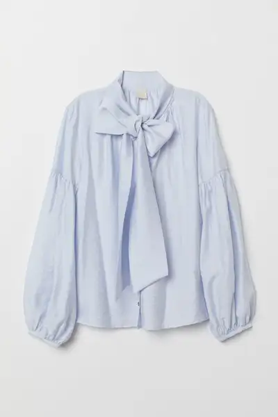 H & M Blouse with Tie Collar (Blue), View more