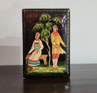 Authentic Russian Lacquer Box, Hand Painted Vintage Jewelry Box, Proposal Ring Box, Lover Gift Idea,...