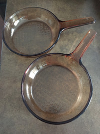 Vintage Vision Corning France Amber Brown Glass Frying Pans (2) 