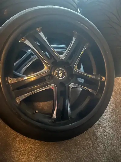 Up for sale is a set of used 20’ by 8.5 rims and tires with one extra tire in case of a flat, bolt p...