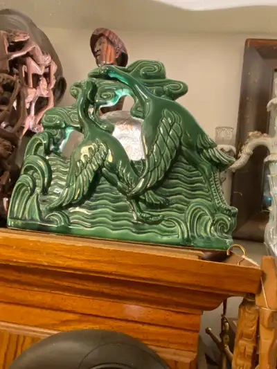 Midcentury Ceramic TV Lamp Green Glazed Goose/Duck, View more