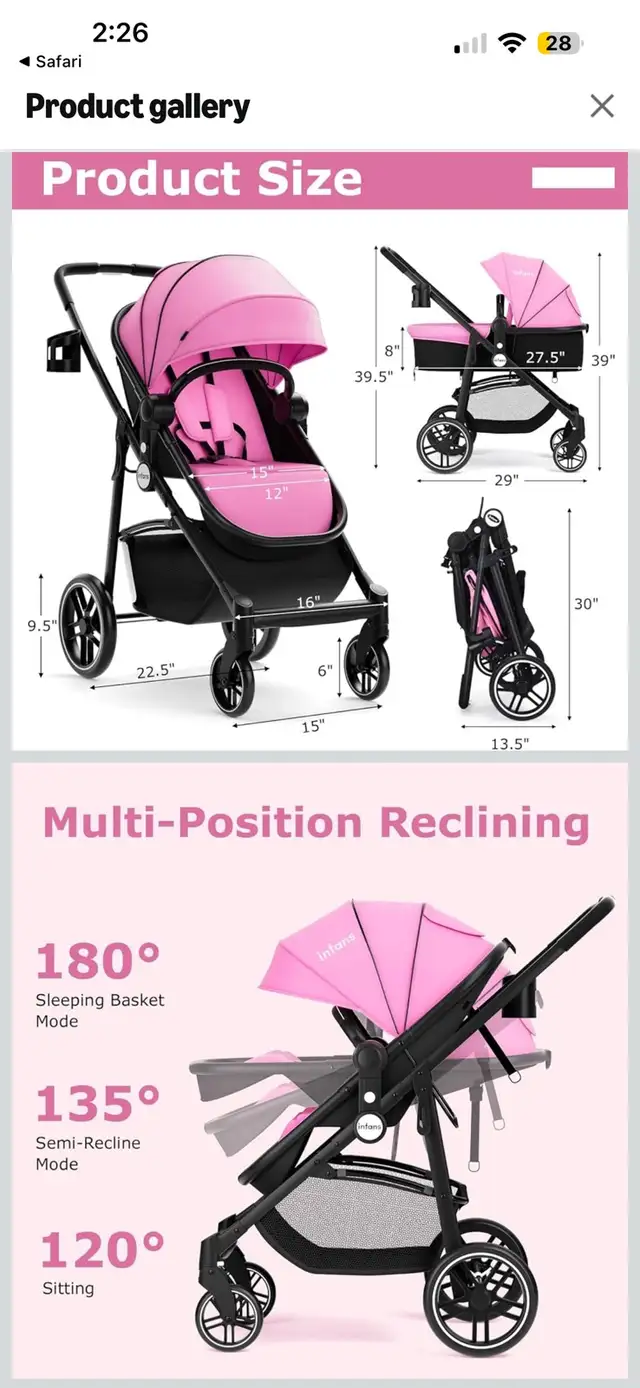 pink baby stroller in Strollers, Carriers & Car Seats in Mississauga / Peel Region - Image 3