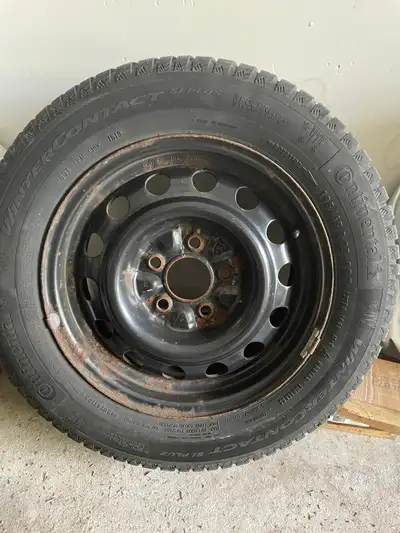 Set of 4 Continental WinterContact SI Plus winter tires with steel rims. Tires: * Continental Winter...