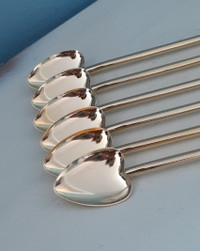 6 heart shaped gold plated cocktail drink stir stick spoon straw