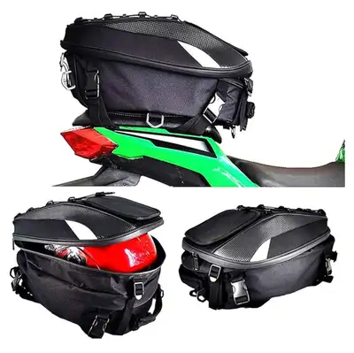 Motorcycle Tail/Seat Bag - Dual Use Waterproof Helmet Bag with Extra Cargo Net