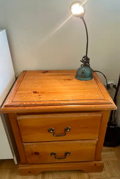 Pine Nightstand with small study lamp, View more