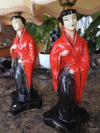 pair of vintage Asian figural table lamps